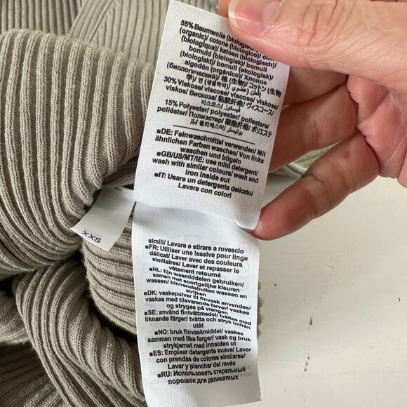 Closed Stone Gray Ribbed Knit V-Neck Front Button Short Sleeve Cardigan Top XXS - Picture 10 of 13